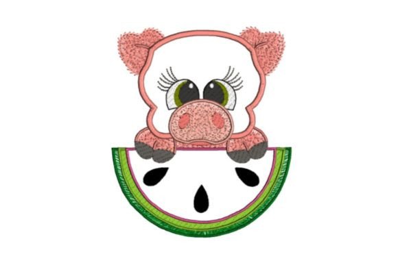 Cute Piglet and Melon: A Seasonal Embroidery Gem
